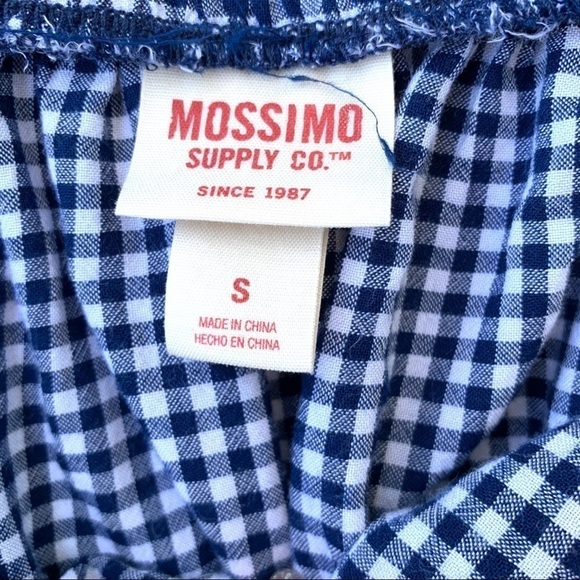Mossimo Y2K Target Navy Blue Gingham Plaid Picnic Off the Shoulder Blouse Small - Picture 7 of 14